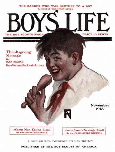 Norman Rockwell cover for Boy's Life appearing November 1913 entitled Boy with Drumstick