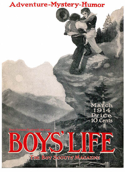 Fight on a Cliff by Norman Rockwell (1914) Norman Rockwell cover for Boys' Life appearing March 1914 entitled Fight on a Cliff