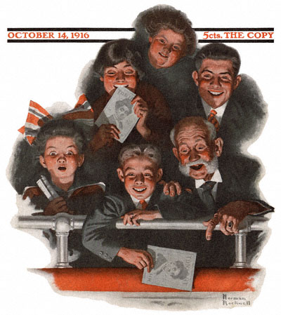 The Norman Rockwell cover for the October 14, 1916 issue of The Saturday Evening Post entitled People in a Theatre Balcony