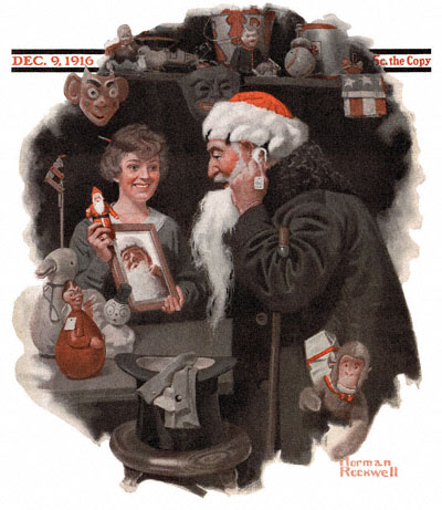 Norman Rockwell painting on the cover of The Saturday Evening Post from December 9, 1916 entitled Man Playing Santa