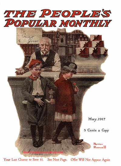 No Credit Given by Norman Rockwell appeared on Peoples Popular Monthly cover May 1917