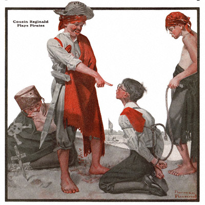 Cousin Reginald Plays Pirates by Norman Rockwell (1917) The Country Gentleman from 11/3/1917 featured this Norman Rockwell illustration, Cousin Reginald Plays Pirates