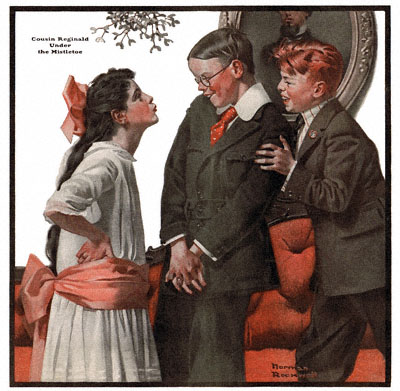 Cousin Reginald Under the Mistletoe by Norman Rockwell appeared on The Country Gentleman cover December 22, 1917