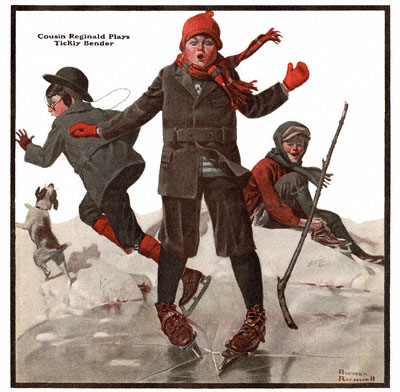 Cousin Reginald Plays Tickly Bender by Norman Rockwell (1918) The Country Gentleman from 1/19/1918 featured this Norman Rockwell illustration, Cousin Reginald Plays Tickly Bender