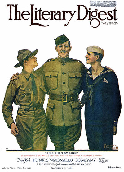 Norman Rockwell Cover of The Literary Digest  November 9, 1918 Issue - Keep Them Smiling