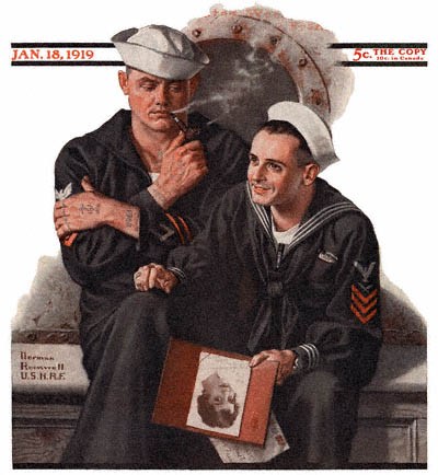 The January 18, 1919 Saturday Evening Post cover by Norman Rockwell entitled Sailor Dreaming of Girlfriend
