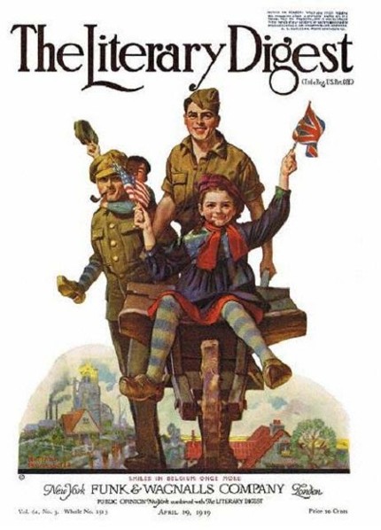 Smiles in Belgium Once More by Norman Rockwell from the April 19, 1919 cover of The Literary Digest