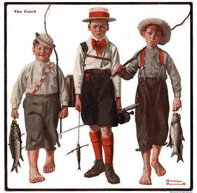 Vintage, Art Print, Norman Rockwell, Boy with Fishing Pole 1919