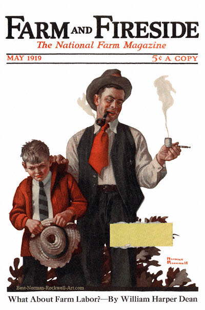 Boy Caught Smoking Pipe by Norman Rockwell appeared on Farm And Fireside cover May 1919
