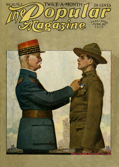American Soldier and French General by Norman Rockwell appeared on Popular Magazine cover June 20, 1919