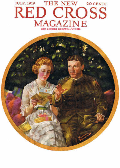 Soldier and Girl with Letter From the Red Cross by Norman Rockwell appeared on Red Cross cover July 1919