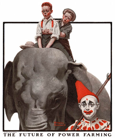 The Country Gentleman from 8/16/1919 featured this Norman Rockwell illustration, Two Boys on an Elephant
