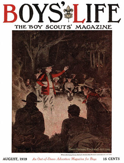 Norman Rockwell cover for Boys' Life appearing August 1919 entitled Straight Talks from the Scoutmaster