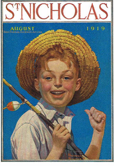 Boy with Fishing Pole by Norman Rockwell appeared on St. Nicholas cover August 1919