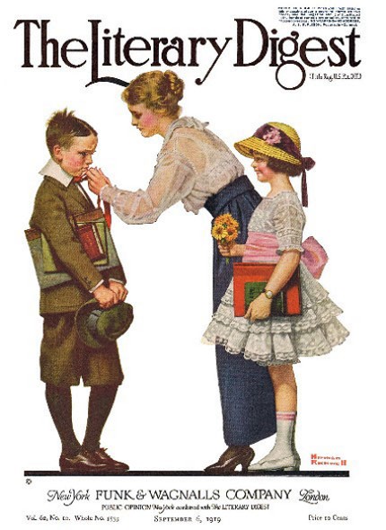 Mother Sending Children Off to School bt Norman Rockwell from the September 6, 1919 issue of The Literary Digest