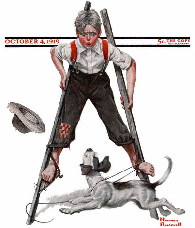 The October 4, 1919 Saturday Evening Post cover by Norman Rockwell entitled Boy on Stilts