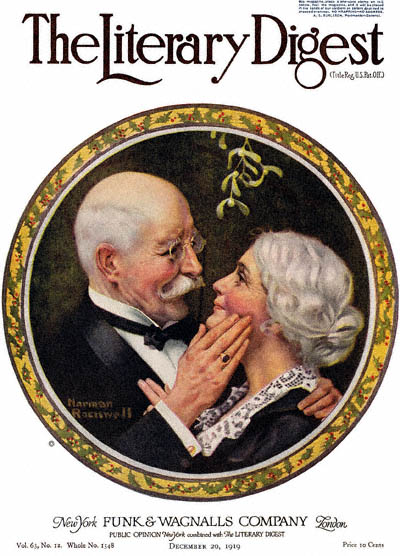 Under the Mistletoe by Norman Rockwell from the December 20, 1919 issue of The Literary Digest