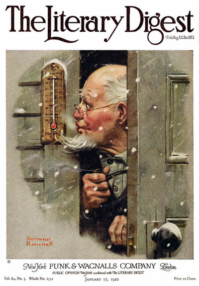 Man Reading Thermometer by Norman Rockwell from the January 17, 1920 issue of The Literary Digest