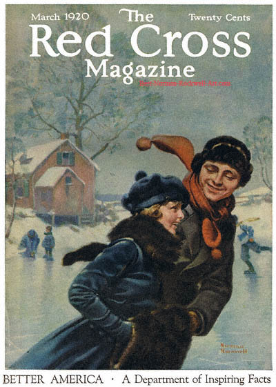 Couple Ice Skating by Norman Rockwell appeared on Red Cross cover March 1920