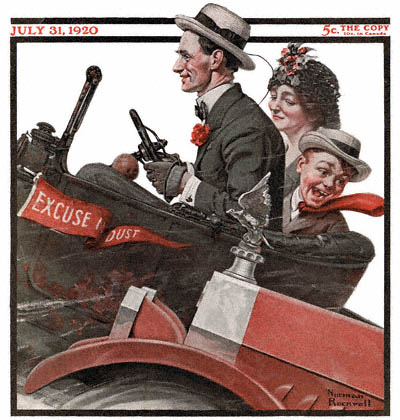 The July 31, 1920 Saturday Evening Post cover by Norman Rockwell entitled Trio in Early Motor Car