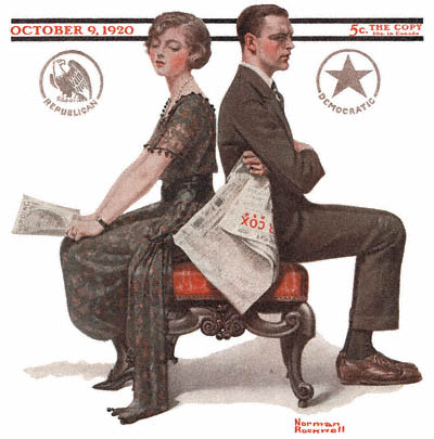 The October 9, 1920 Saturday Evening Post cover by Norman Rockwell entitled Woman and Man Seated Back to Back