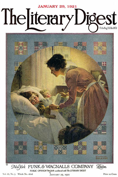 Mother Tucking Children in Bed, 1/29/1921 Norman Rockwell Literary