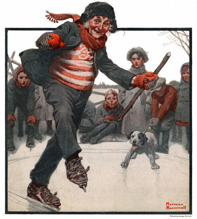 The Country Gentleman from 2/19/1921 featured this Norman Rockwell illustration, Gramps Skating