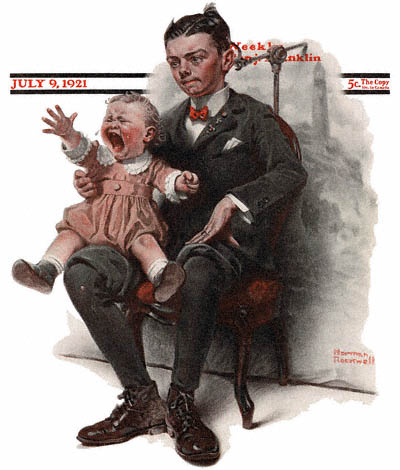 The July 9, 1921 Saturday Evening Post cover by Norman Rockwell entitled Boy Holding Screaming Baby