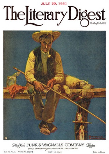 Man on Dock Fishing by Norman Rockwell from the July 30, 1921 issue of The Literary Digest