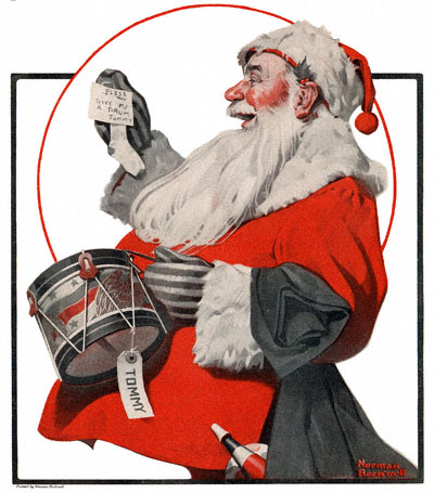 Norman Rockwell's A Drum for Tommy or Santa with Drum appeared on the cover of The Country Gentleman on 12/17/1921