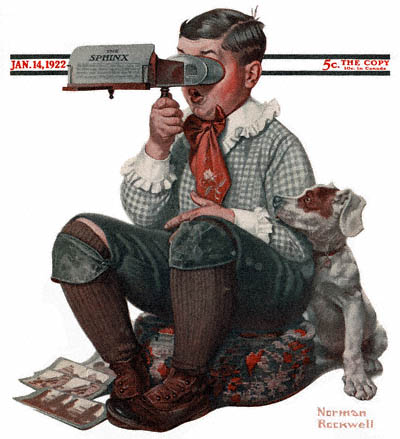 The January 14, 1922 Saturday Evening Post cover by Norman Rockwell entitled Boy with Stereoscope