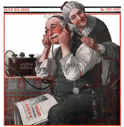 The May 20, 1922 Saturday Evening Post cover by Norman Rockwell entitled Old Couple Listening to Radio