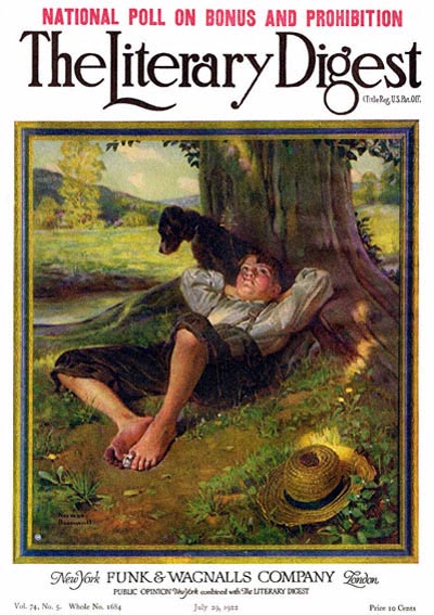 Barefoot Boy Daydreaming by Norman Rockwell from the July 29, 1922 issue of The Literary Digest