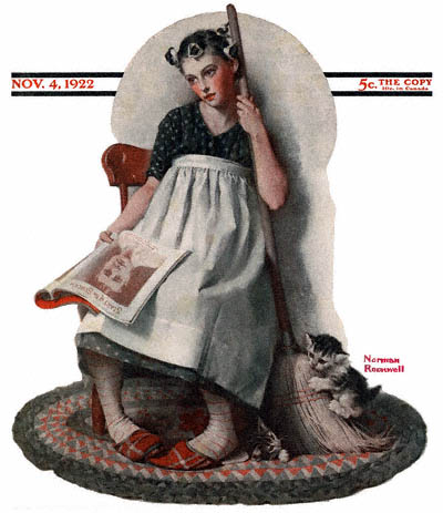 The November 4, 1922 Saturday Evening Post cover by Norman Rockwell entitled Maid with Movie Magazine