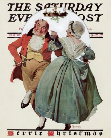 Norman Rockwell Colonial Couple Dancing Under Mistletoe