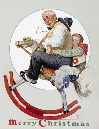 Norman Rockwell Grandfather and Boy on Rocking Horse