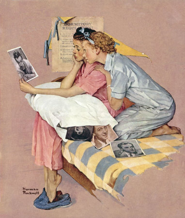 The February 19, 1938 Saturday Evening Post cover by Norman Rockwell entitled Two Girls Looking At Movie Stars Photo