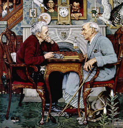The April 3, 1943 Saturday Evening Post cover by Norman Rockwell entitled April Fool: Checkers