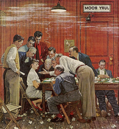 The February 14, 1959 Saturday Evening Post cover by Norman Rockwell entitled The Jury