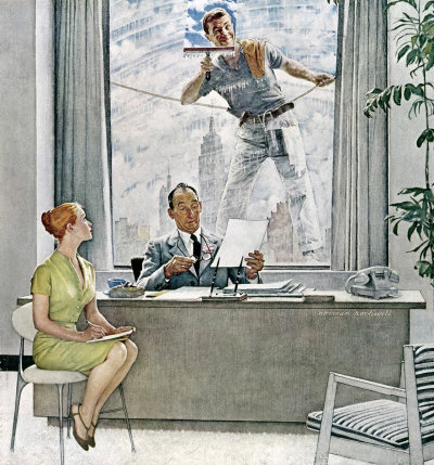 The September 17, 1960 Saturday Evening Post cover by Norman Rockwell entitled Window Washer