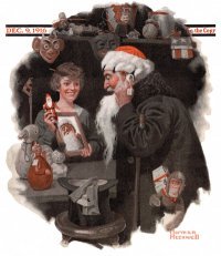 The Norman Rockwell painting, entitled Man Playing Santa, from the cover of The Saturday Evening Post published December 9, 1916