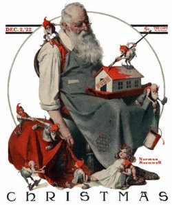 Norman Rockwell Santa with Elves