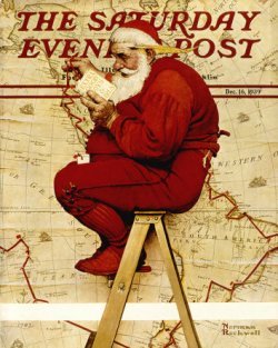 Norman Rockwell Santa on Ladder With Map