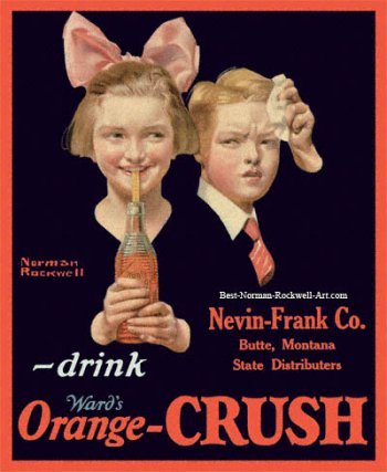 Norman Rockwell's Young Girl with Orange Crush (1921) Orange Crush advertisement by Norman Rockwell entitled Young Girl with Orange Crush