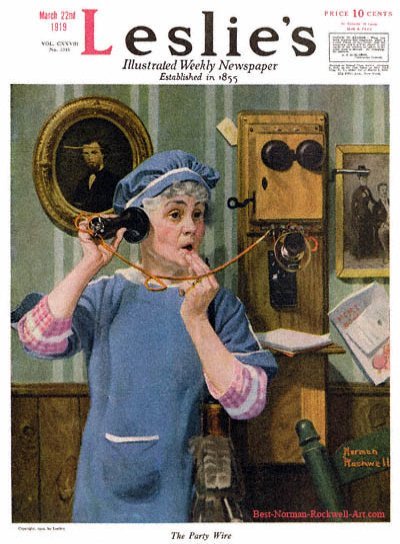 The Party Wire by Norman Rockwell appeared on Leslie's cover March 22, 1919