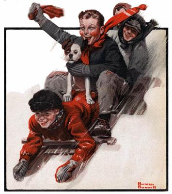 Four Boys on a Sled