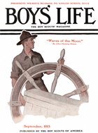 September 1913 cover of Boys' Life by Norman Rockwell entitled Scout at Ship's Wheel