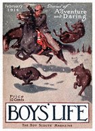 Scout on Horse with Wolves from the February 1914 Boys' Life cover