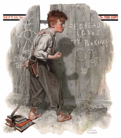 Norman Rockwell cover for The Saturday Evening Post cover appearing September 16, 1916 entitled Redhead Loves Hatty Perkins