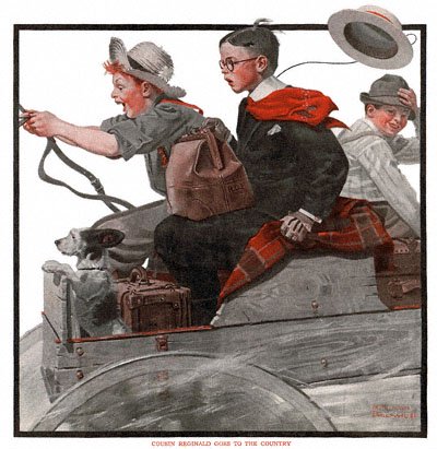 Cousin Reginald Goes to the Country by Norman Rockwell appeared on The Country Gentleman cover August 25, 1917